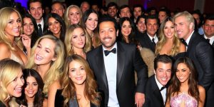 Collage of trending celebrities in glamorous settings.